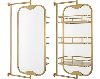 Swivel Mirror with Shelves - Rotating Mirror with Storage - Swivel Vanity Mirror with Storage - Bathroom Mirror - Unique Mirror Shelf Design