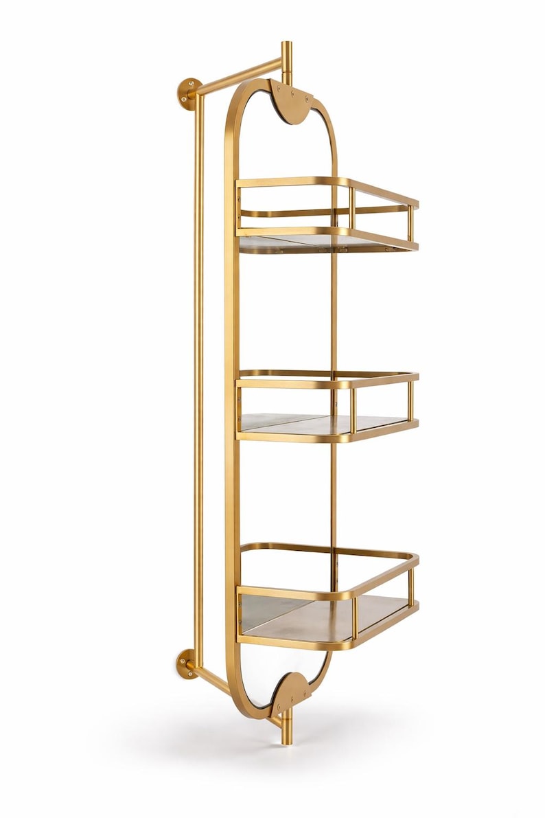 360 Rotating Wall Mirror with Shelf – Luxury Stainless Steel Bathroom Vanity Makeup Mirror – BRASS/Gold/Chrome/Black/Antique Finish Options image 4