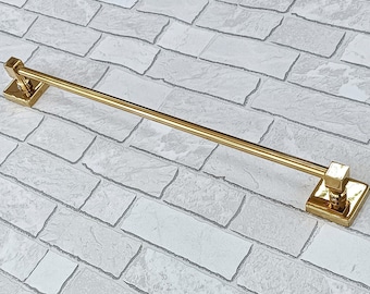 Gold Polished Stainless Steel Wall-Mounted Towel Bar Set 12.5'' 16.5'' 20.5'' Square Detail Exclusive Colors Heavy-Duty for Modern Bathrooms