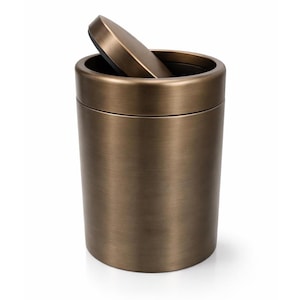 Gold Antique Swing Lid Trash Can – Luxury Stainless Steel Bathroom Waste Bin – Premium Restroom Trash Can for Hotels, Villas & Homes