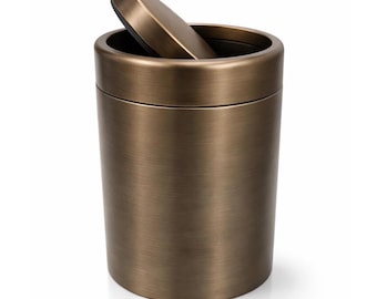 Gold Antique Swing Lid Trash Can – Luxury Stainless Steel Bathroom Waste Bin – Premium Restroom Trash Can for Hotels, Villas & Homes