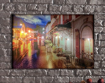 LED Illuminated Canvas Art Rainy Night in Zermatt-A Cozy Evening Amidst Alpine Rain,Swiss Alps LED Canvas Print,Zermatt Scenic Wall Decor