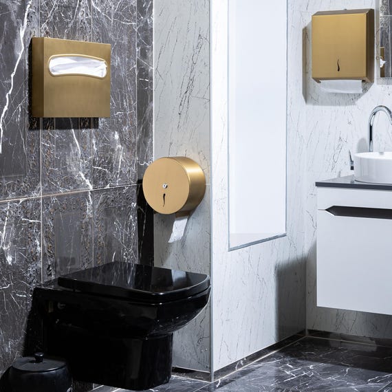 Wall Mounted Toilet Seat Cover Holder Gold | Stainless Steel Hotel Restroom Dispenser | Public Bathroom Accessory