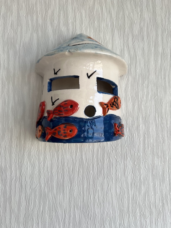 Handcrafted Ceramic Tealight Holder: Sea World House Wall Hanging