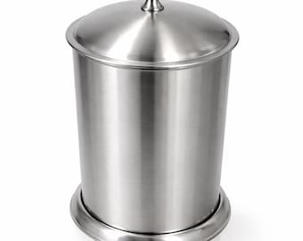 Brushed Chrome Stainless Steel Waste Bin with Lid & Removable Inner Bucket Luxury Bathroom Trash Can Modern Hotel Home Decor