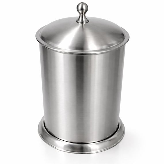 Brushed Chrome Stainless Steel Waste Bin with Lid & Removable Inner Bucket Luxury Bathroom Trash Can Modern Hotel Home Decor