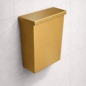 Gold Brushed Stainless Steel Wall Mounted Bathroom Trash Can | Luxury Brushed Waste Bin | Rust-Proof Commercial & Hotel Restroom Use