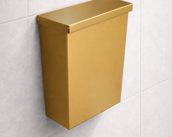 Gold Brushed Stainless Steel Wall Mounted Bathroom Trash Can | Luxury Brushed Waste Bin | Rust-Proof Commercial & Hotel Restroom Use