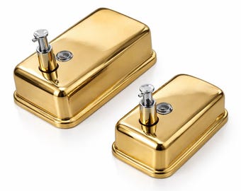 Gold Polished Stainless Steel Wall Mounted Soap Dispenser, 500-1000 ML Options, Luxury Bathroom Kitchen Liquid Soap Pump, Rust Proof Metal