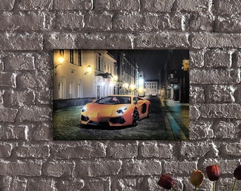 LED Illuminated Canvas Art Midnight Luxury car-Modern Automotive Decor,LED Illuminated Luxury Car Wall Art,Car Wall Decor with LED Lighting