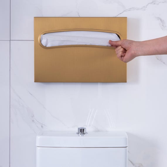 Gold Toilet Seat Cover Dispenser Wall Mounted Stainless Steel | Commercial Restroom Seat Cover Holder | Bathroom Hygiene