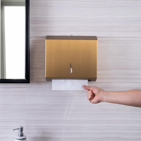Gold Stainless Steel Paper Towel Dispenser | Wall Mounted Z-Fold Holder | Rust-Proof Commercial & Hotel Restroom