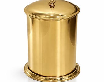 Gold Polished Stainless Steel Waste Bin – Luxury Bathroom Trash Can with Lid and Removable Inner Bucket – Modern Hotel & Home Decor