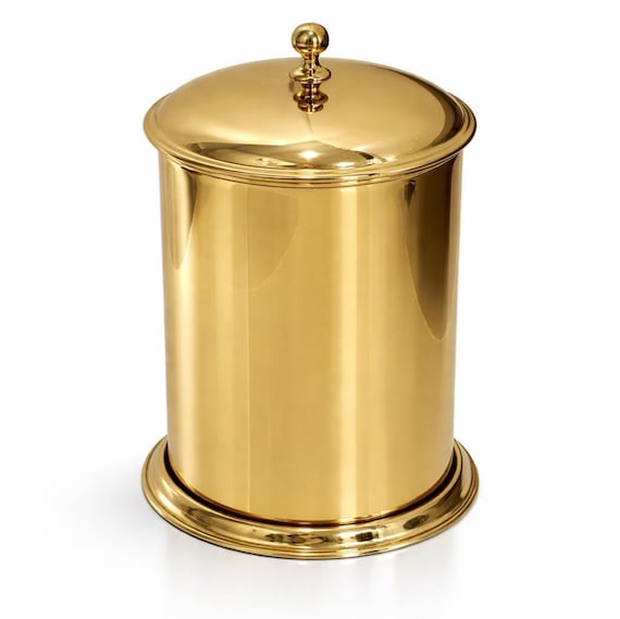 Gold Polished Stainless Steel Waste Bin – Luxury Bathroom Trash Can with Lid and Removable Inner Bucket – Modern Hotel & Home Decor