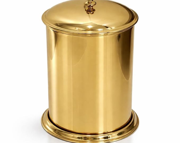 Featured listing image: Gold Polished Stainless Steel Waste Bin – Luxury Bathroom Trash Can with Lid and Removable Inner Bucket – Modern Hotel & Home Decor