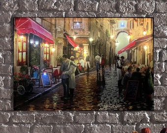 LED Illuminated Canvas Art A Romantic Evening in the Alley-Relive the Charm of an Intimate Getaway,Romantic City Street LED Canvas Art