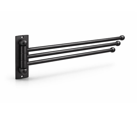 Black Stainless Steel 3-Arm Swivel Wall Hook – Rotating Towel & Robe Holder – Modern Bathroom Entryway Organizer – Rust Proof Metal Hanger
