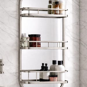 360 Rotating Wall Mirror with Shelf – Luxury Stainless Steel Bathroom Vanity Makeup Mirror – BRASS/Gold/Chrome/Black/Antique Finish Options image 11