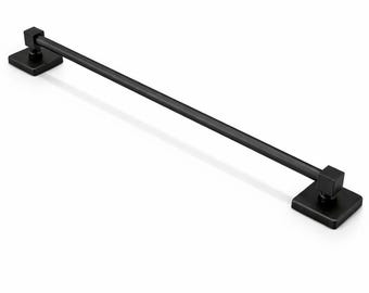 Black Stainless Steel Towel Bar, Wall Mounted Bathroom Towel Holder SUS304, Square Mount Heavy Duty Modern Hotel Towel Rail