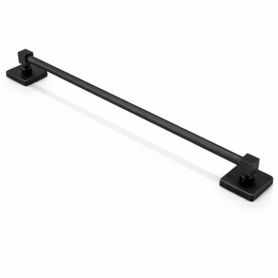 Black Stainless Steel Towel Bar, Wall Mounted Bathroom Towel Holder SUS304, Square Mount Heavy Duty Modern Hotel Towel Rail