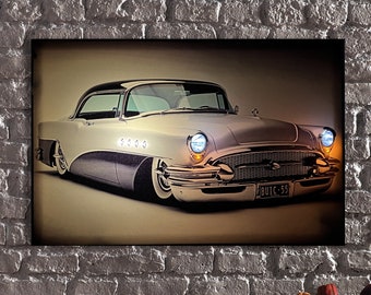 LED Illuminated Canvas Art Timeless Elegance: 1955 Vintage Car LED Canvas Art,1955 Beauty,Classic Car, Car wall canvas print