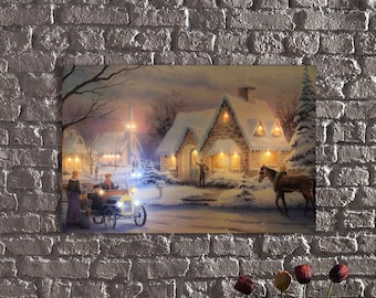LED Illuminated Canvas Art Winter Wonderland - Snowy Street and Houses Decor,Christmas Winter Scene LED Canvas,Christmas Decor for Home