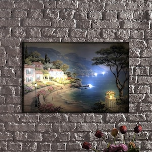 LED Coastal Village Canvas Art: Lighted Seaside Home Decor