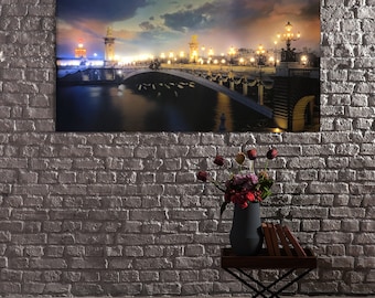 LED Illuminated Canvas Art 36*67 inches Paris Pont Alexandre III Night Photograph-Elegant Cityscape Decor,Illuminated Alexandre III Bridge