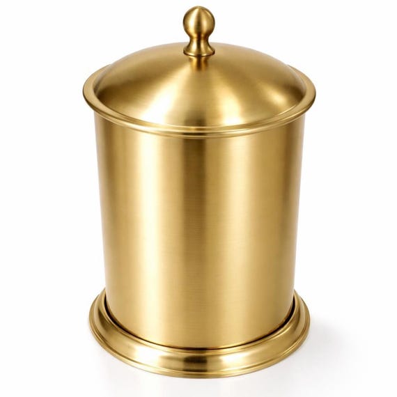 Gold Brushed Stainless Steel Waste Bin – Luxury Bathroom Trash Can with Lid and Removable Inner Bucket Modern Hotel- Home Decor – Rust Proof