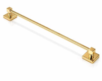 Gold Polished Stainless Steel Towel Bar, Wall Mounted Bathroom Towel Holder SUS304, Square Mount Luxury Modern Hotel Towel Rail