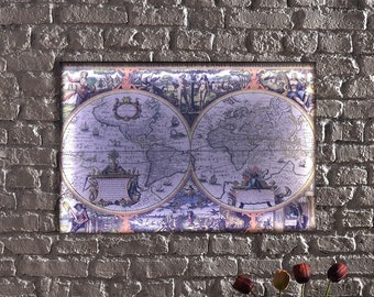 LED Illuminated Canvas Art Vintage World Map - Historical Globe Art,Orbis Terrarum Descriptio Duobis Planis Hemisphaeriis Comprehesa Map