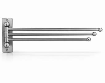 Brushed Stainless Steel 3 Arm Swivel Towel Rack – Rotating Wall Mounted Towel Holder – Modern Minimal Bathroom Decor