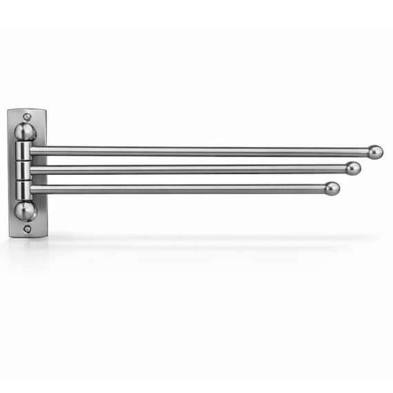 Brushed Stainless Steel 3 Arm Swivel Towel Rack – Rotating Wall Mounted Towel Holder – Modern Minimal Bathroom Decor