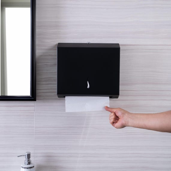 Matte Black Paper Towel Dispenser | Wall Mounted Z-Fold Holder | Commercial & Hotel Restroom Hygiene