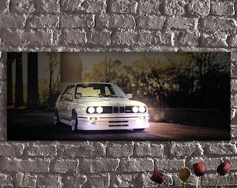 LED Illuminated Canvas Art Vintage E30 M3-Retro Car Decor Classic Enthusiasts,Collectible Car Canvas Painting,E30 M3 Artwork with LED