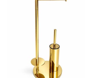 Free Standing Toilet Paper Holder with Brush, Stainless Steel Bathroom Organizer, Luxury WC Toilet Roll Holder