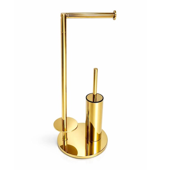 Free Standing Toilet Paper Holder with Brush, Stainless Steel Bathroom Organizer, Luxury WC Toilet Roll Holder