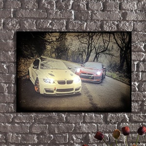 LED Illuminated Canvas Art Racing Legends-The Thrill of Speed,Forest Road Racing Car Canvas Prints for Automotive Decor wall canvas print