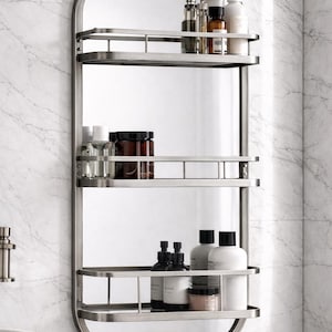 360 Rotating Wall Mirror with Shelf – Luxury Stainless Steel Bathroom Vanity Makeup Mirror – BRASS/Gold/Chrome/Black/Antique Finish Options image 13