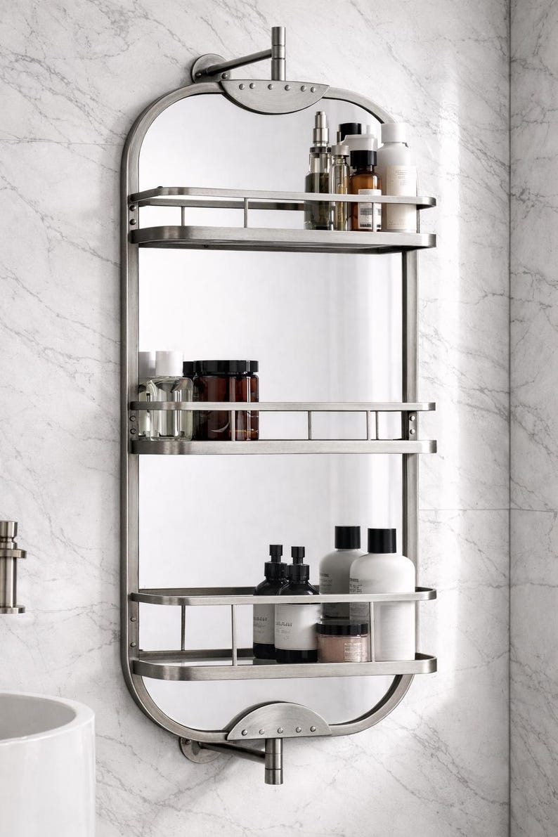360 Rotating Wall Mirror with Shelf – Luxury Stainless Steel Bathroom Vanity Makeup Mirror – BRASS/Gold/Chrome/Black/Antique Finish Options image 13