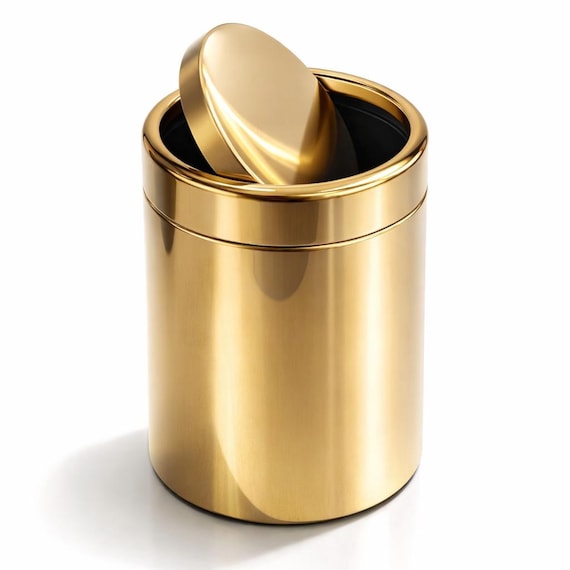 Gold Polished Stainless Steel Swing Lid Trash Can – Luxury Bathroom & Kitchen Bin– 7L / 9L / 12L / 30L Options – Rust Proof Modern Waste Bin