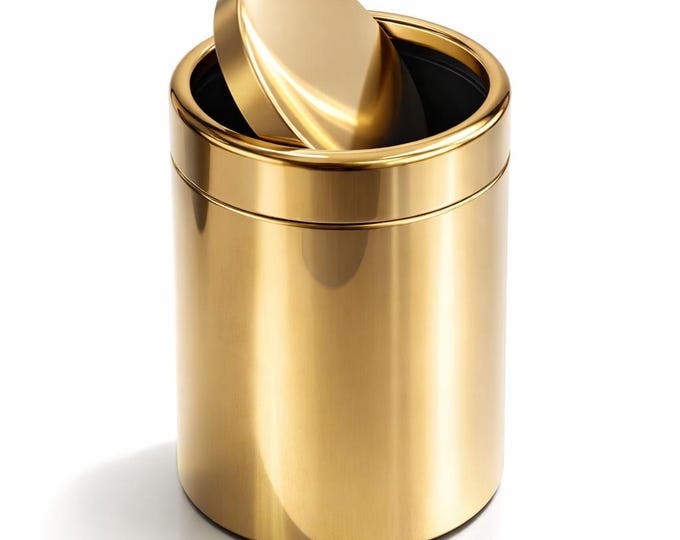 Featured listing image: Gold Polished Stainless Steel Swing Lid Trash Can – Luxury Bathroom & Kitchen Bin– 7L / 9L / 12L / 30L Options – Rust Proof Modern Waste Bin