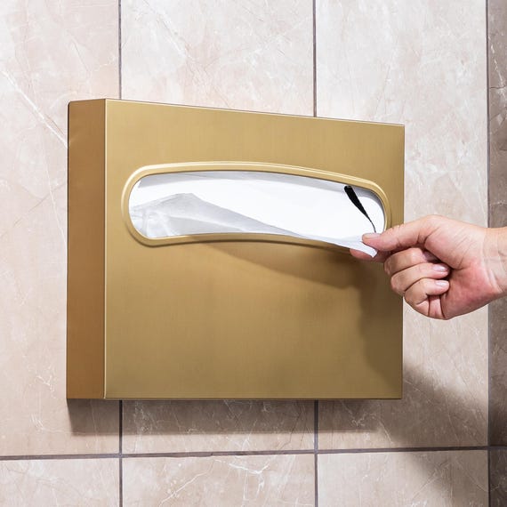 Commercial Sanitary Dispenser Gold Stainless Steel | Toilet Seat Cover Holder Wall Mounted | Restroom Hygiene Box