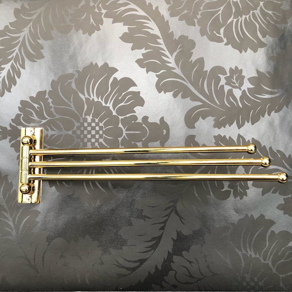Antique Brass Swing Out Towel Bar - 4-Arm Folding Towel Holder, Wall Mount Bathroom Organizer