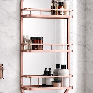 360 Rotating Wall Mirror with Shelf – Luxury Stainless Steel Bathroom Vanity Makeup Mirror – BRASS/Gold/Chrome/Black/Antique Finish Options image 17
