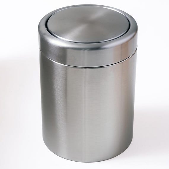 Brushed Chrome Stainless Steel Swing Lid Trash Bin–7L / 9L / 12L / 30L Options – Luxury Bathroom & Kitchen Waste Can – Rust Proof Modern Bin