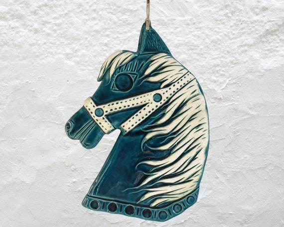Turquoise Ceramic Horse Head Wall Decor: Sculpted Equine Art