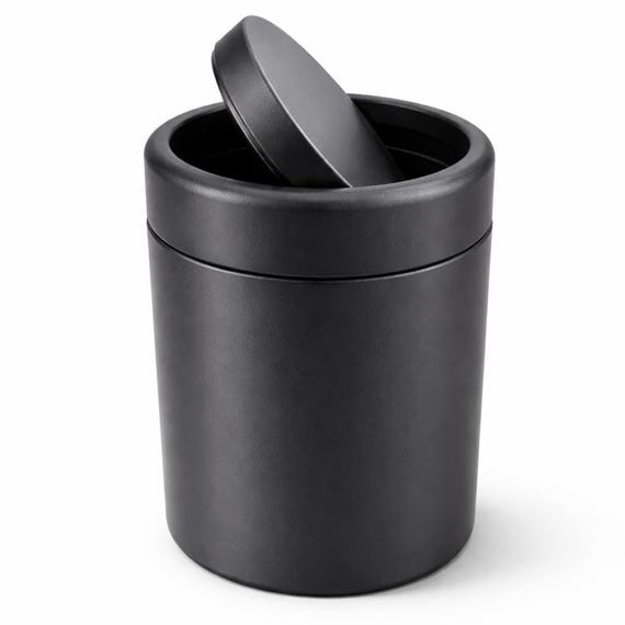 Matte Black Swing Lid Trash Can – Luxury Stainless Steel Bathroom Waste Bin – Modern Restroom Trash Can for Hotels, Villas & Designer Homes