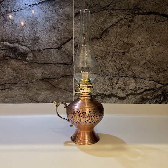 Handcrafted Copper Table Gas Lamp: Vintage Carved Desktop Lantern