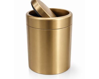 Gold Brushed Stainless Steel Bathroom Swing Lid Trash Can | Luxury Waste Bin | Rust-Proof Floor Use | Hotel & Commercial Grade